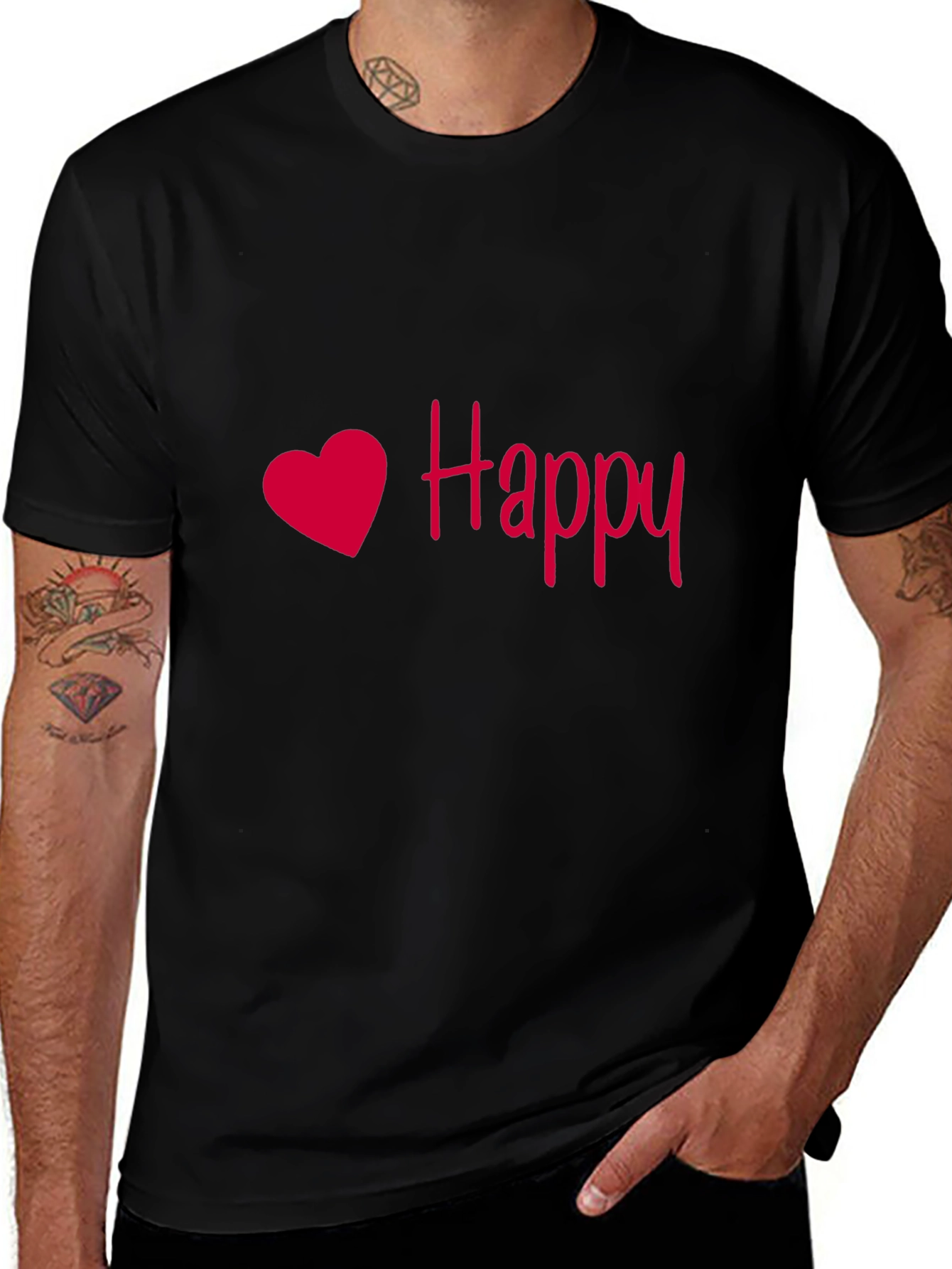 Happy Heart Black T-Shirt - Soft & Stylish