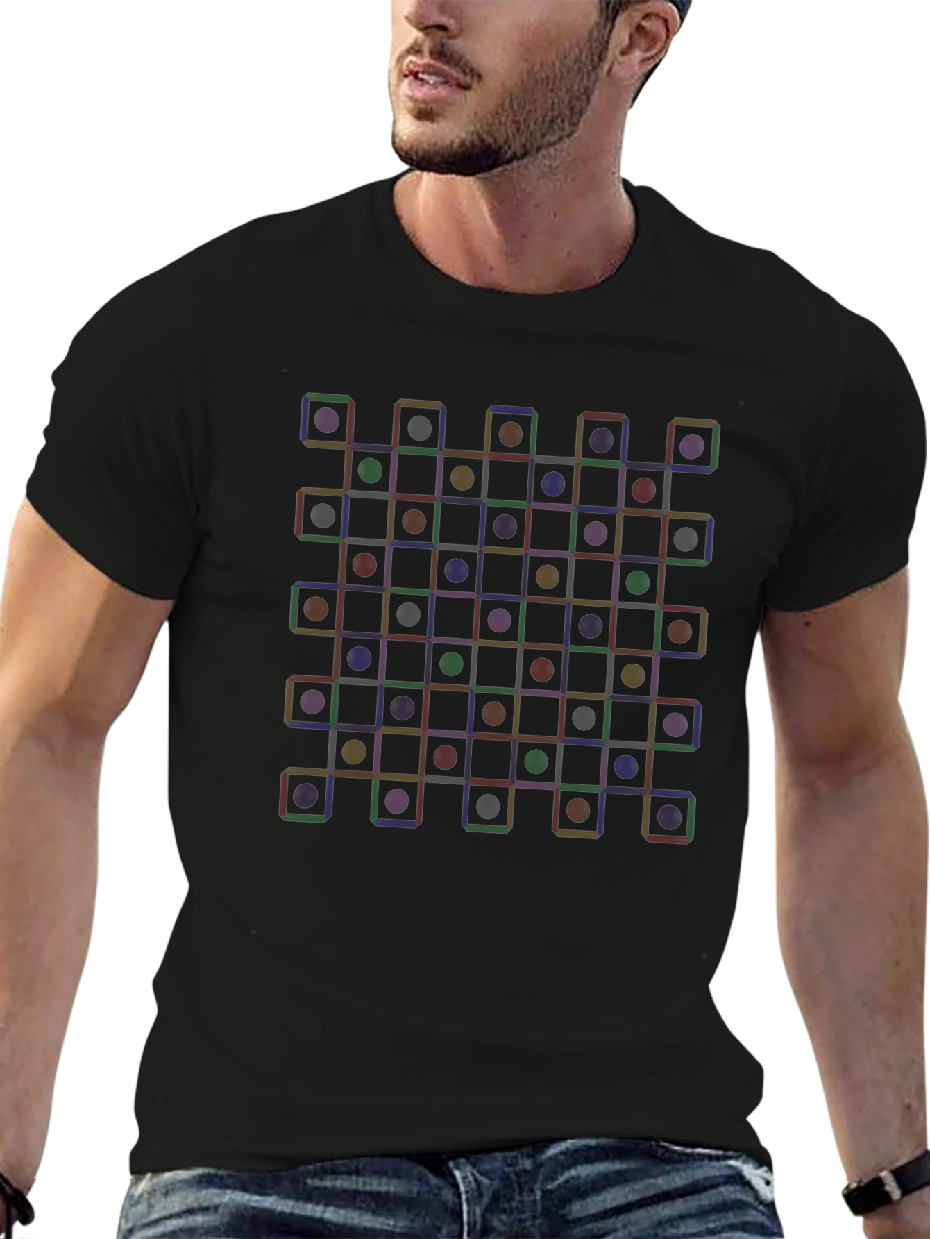 Geometric Circle & Square Grid T-Shirt - Modern Abstract Tee