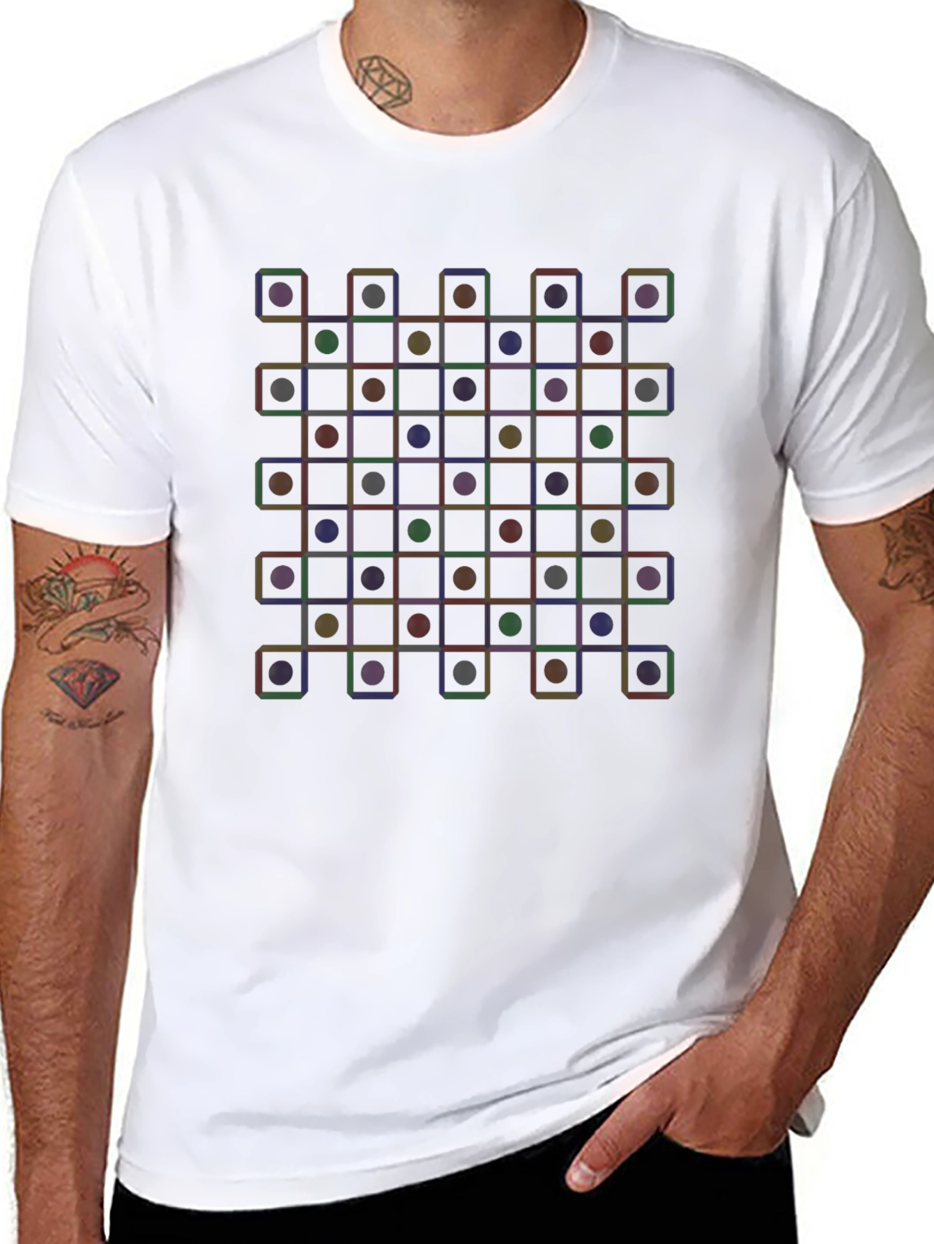 Geometric Circle & Square Grid T-Shirt - Modern Abstract Tee