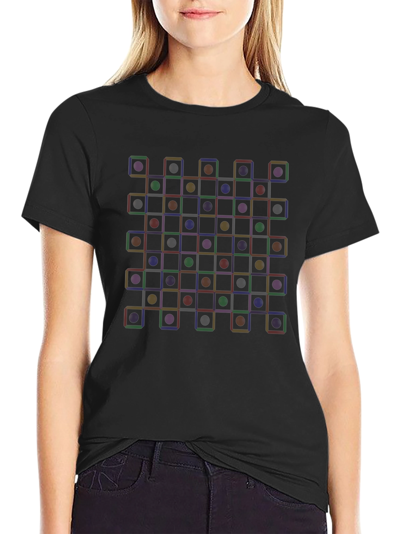Geometric Circle & Square Grid T-Shirt - Modern Abstract Tee