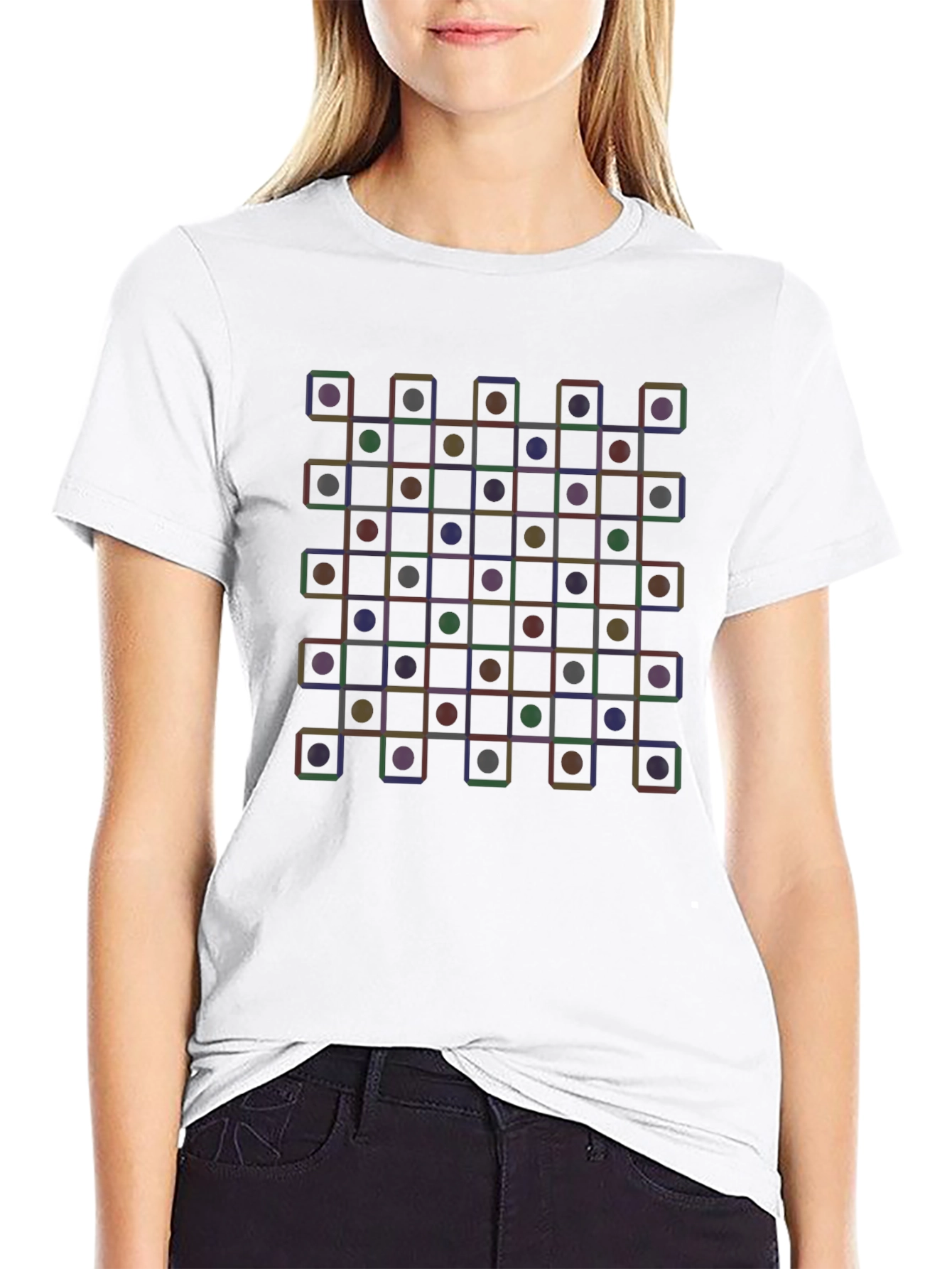 Geometric Circle & Square Grid T-Shirt - Modern Abstract Tee