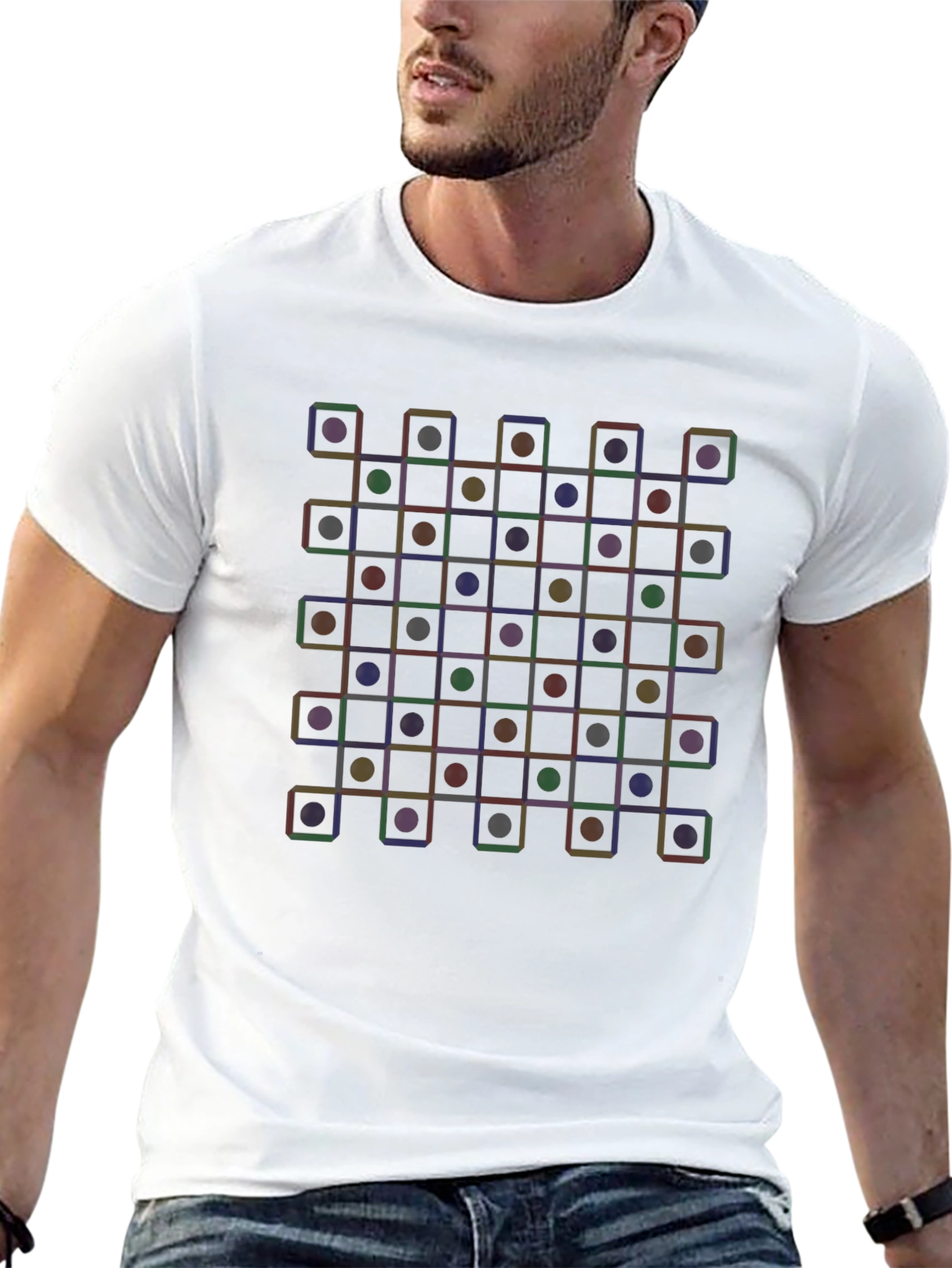 Geometric Circle & Square Grid T-Shirt - Modern Abstract Tee