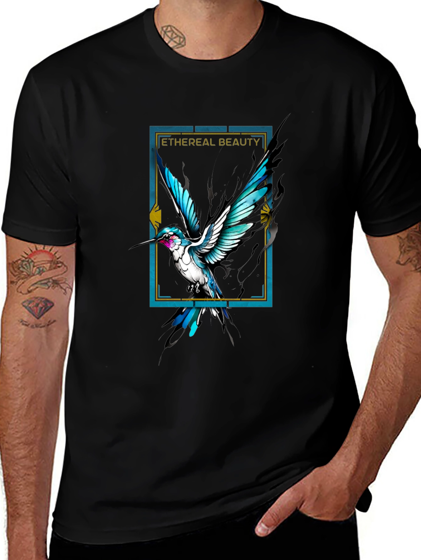 Ethereal Beauty Bird Graphic Black Tee