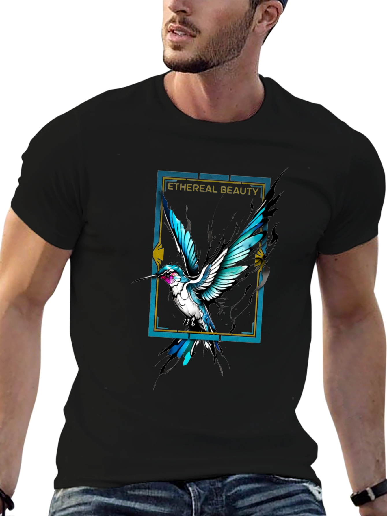 Ethereal Beauty Bird Graphic Black Tee