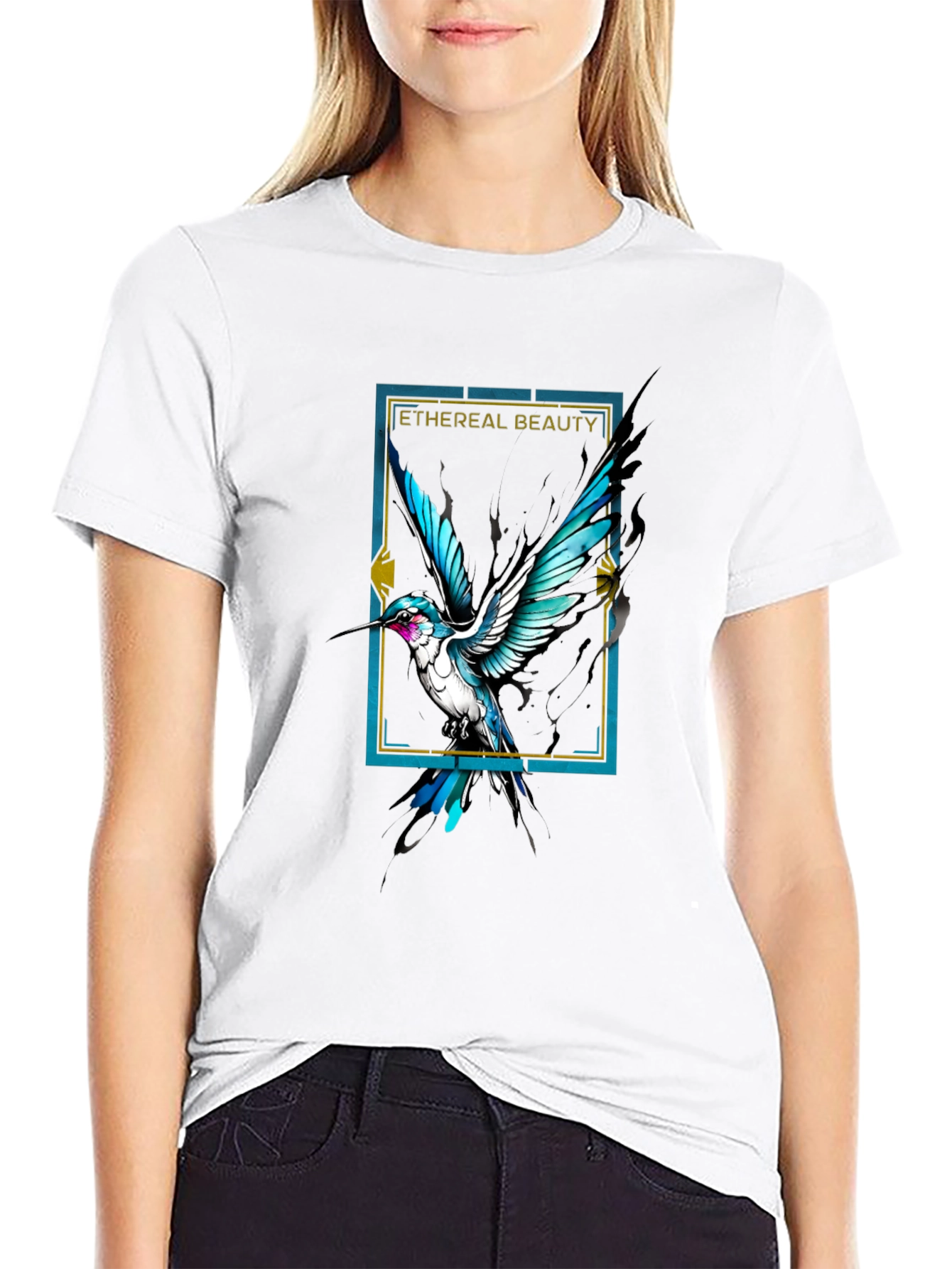 Ethereal Beauty Bird Graphic Black Tee