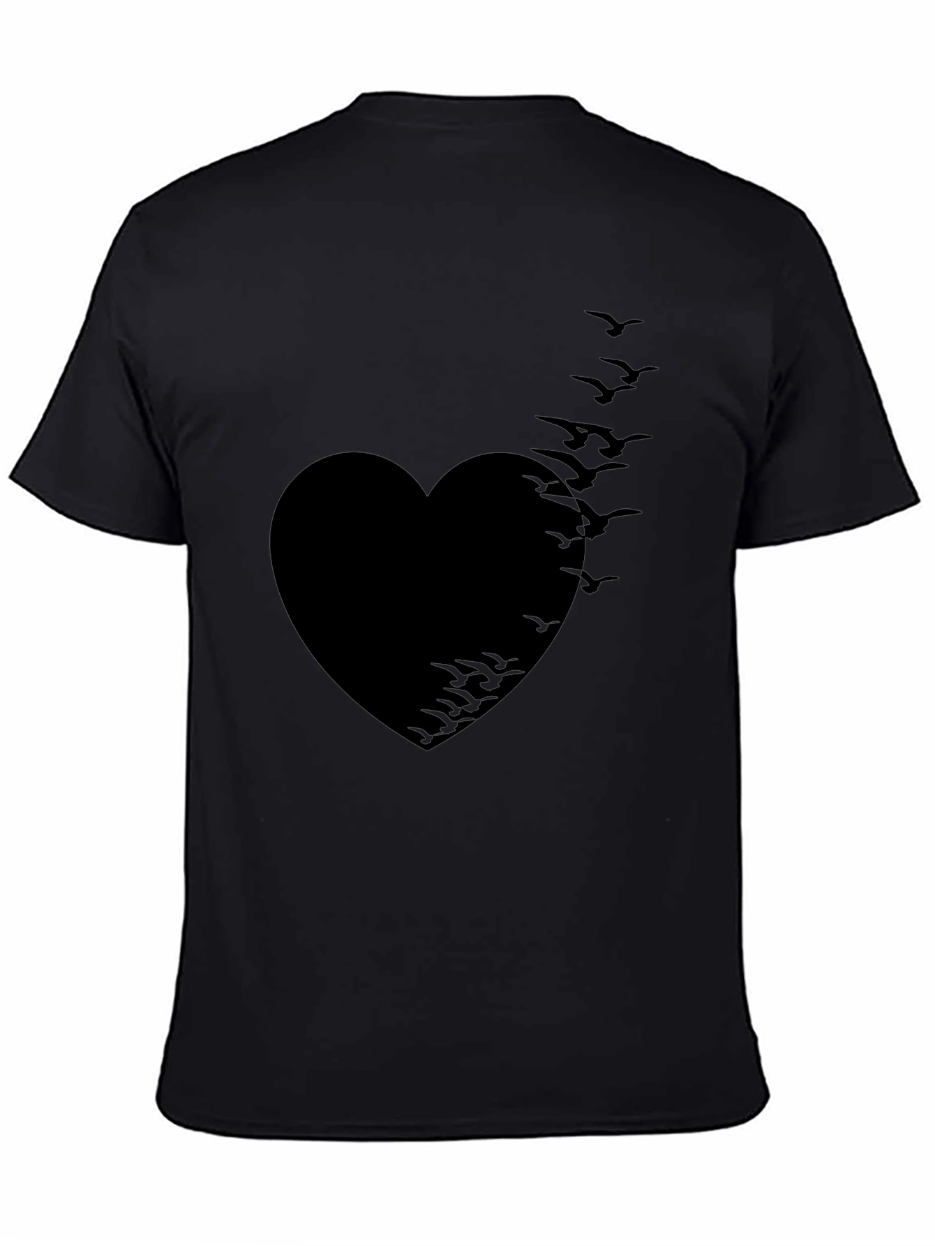 Heart Birds Graphic Tee - Stylish Black T-Shirt