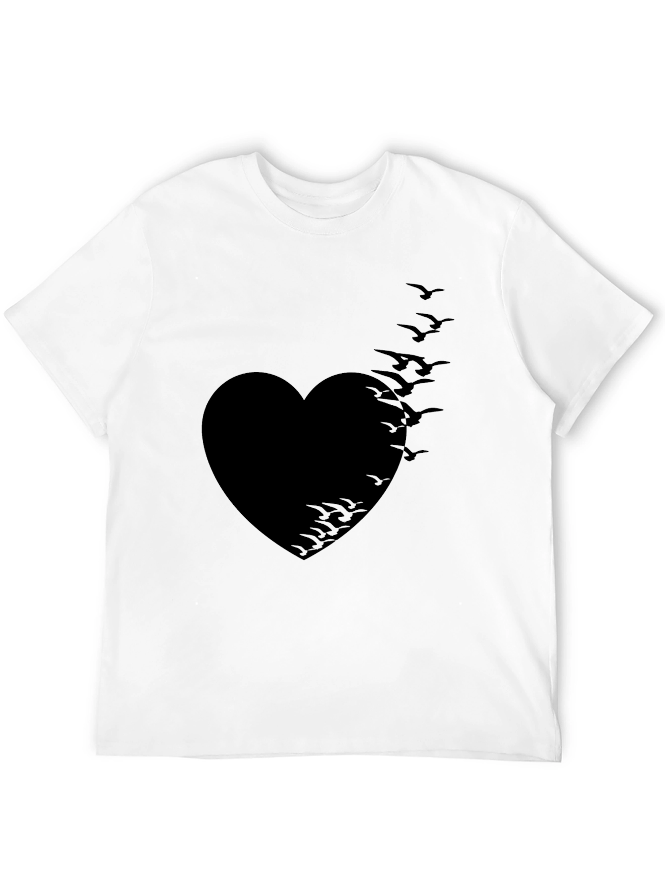 Heart Birds Graphic Tee - Stylish Black T-Shirt