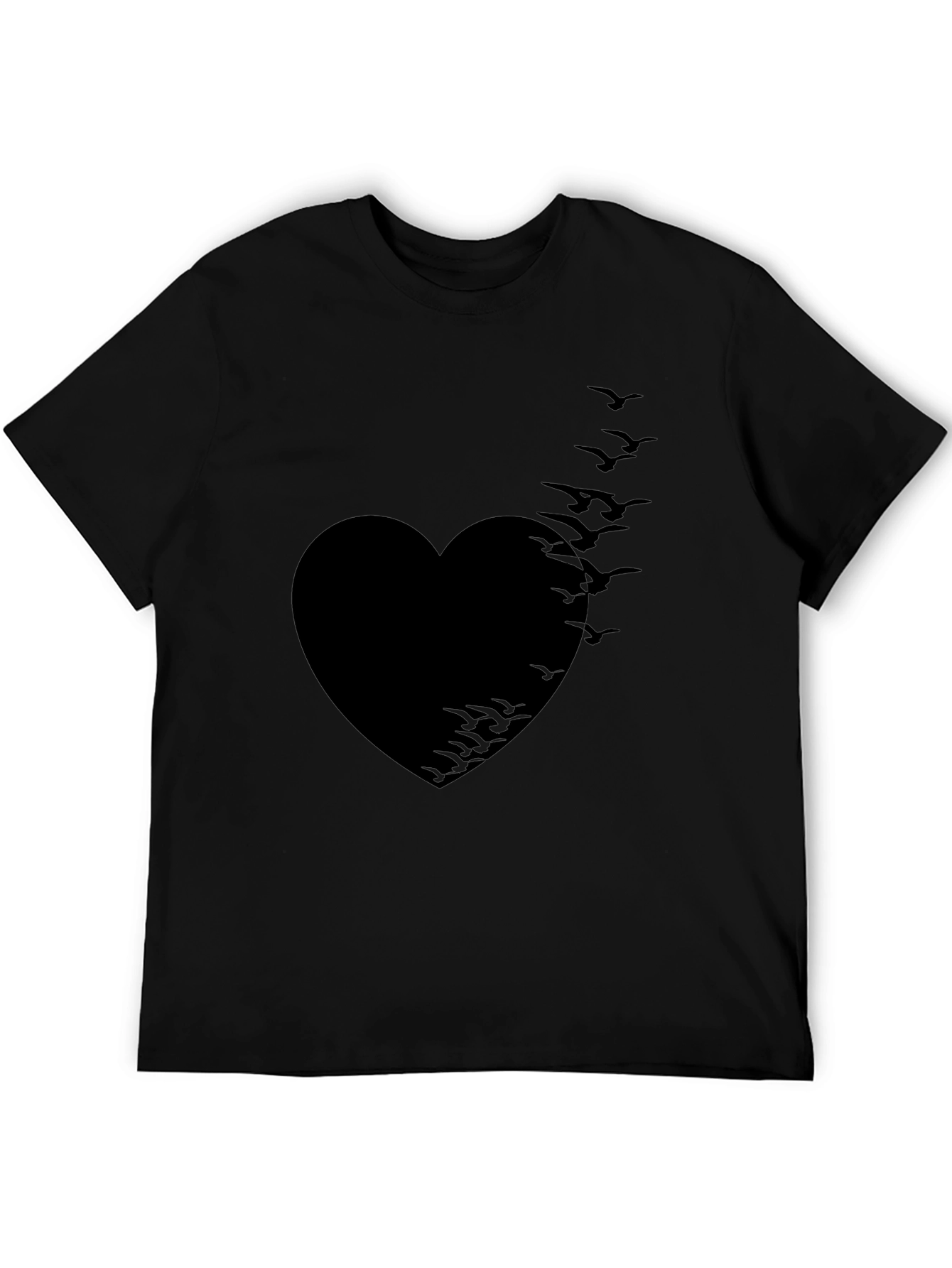 Heart Birds Graphic Tee - Stylish Black T-Shirt