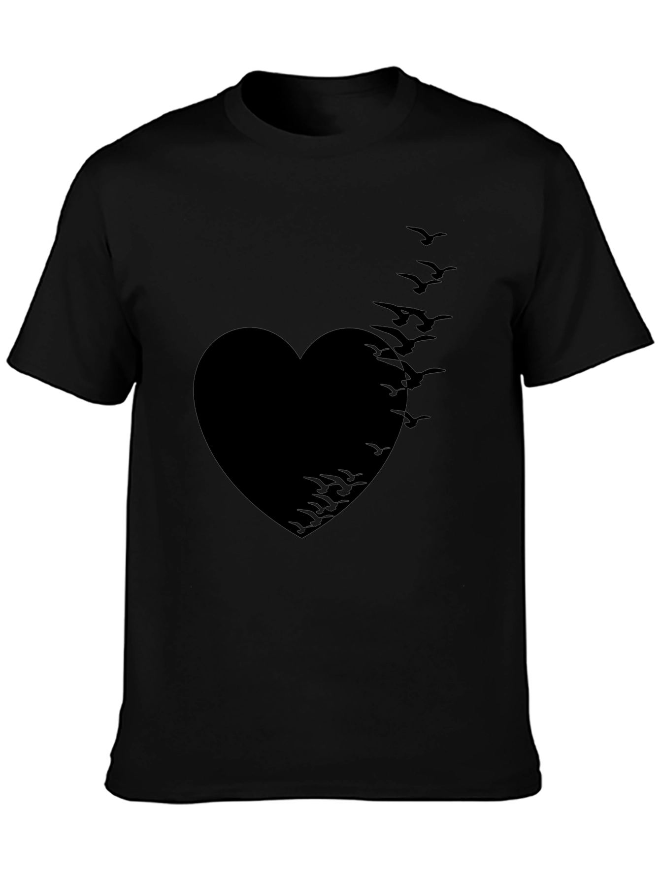 Heart Birds Graphic Tee - Stylish Black T-Shirt