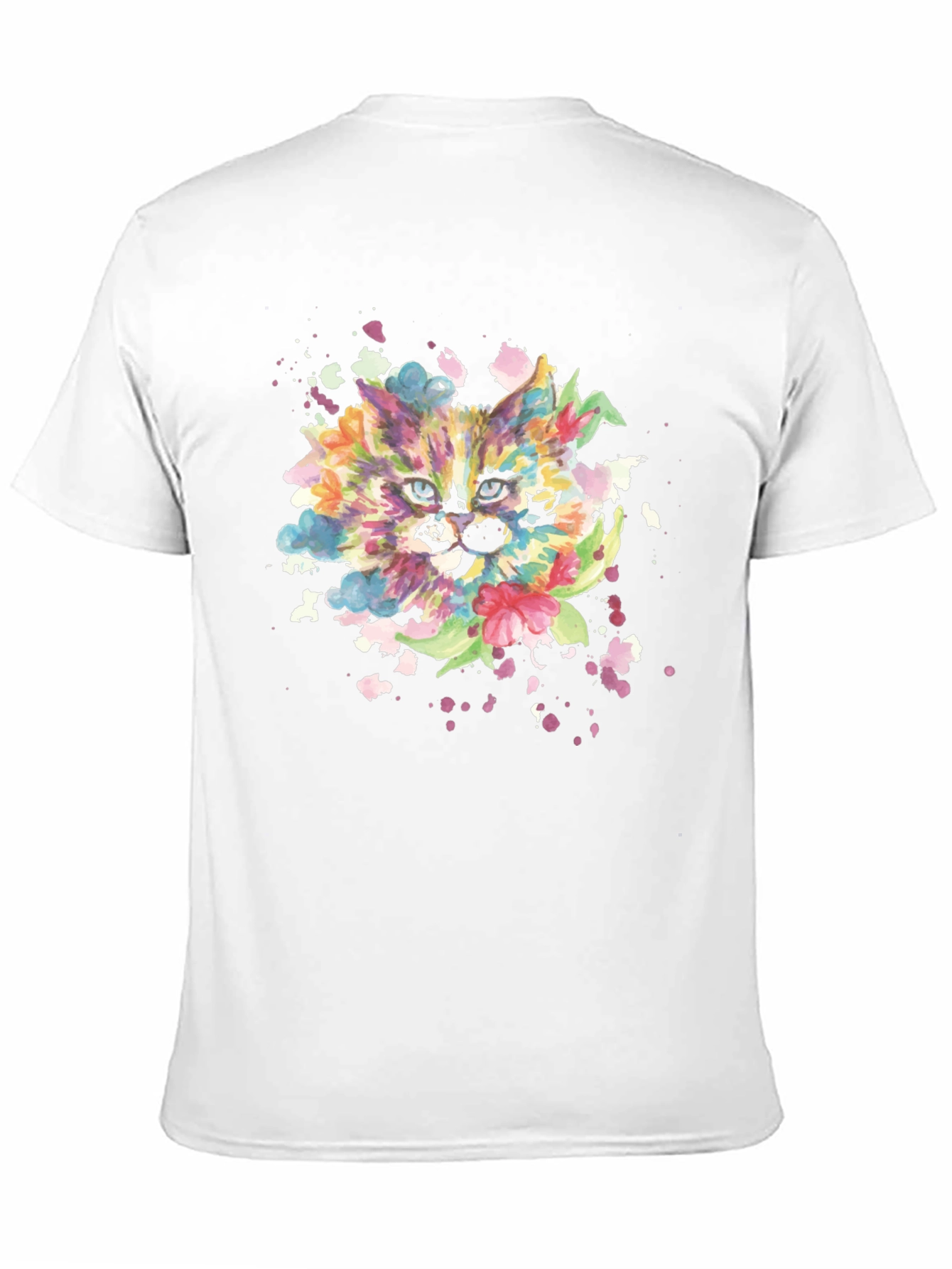 Colorful Watercolor Cat Graphic Tee - Black