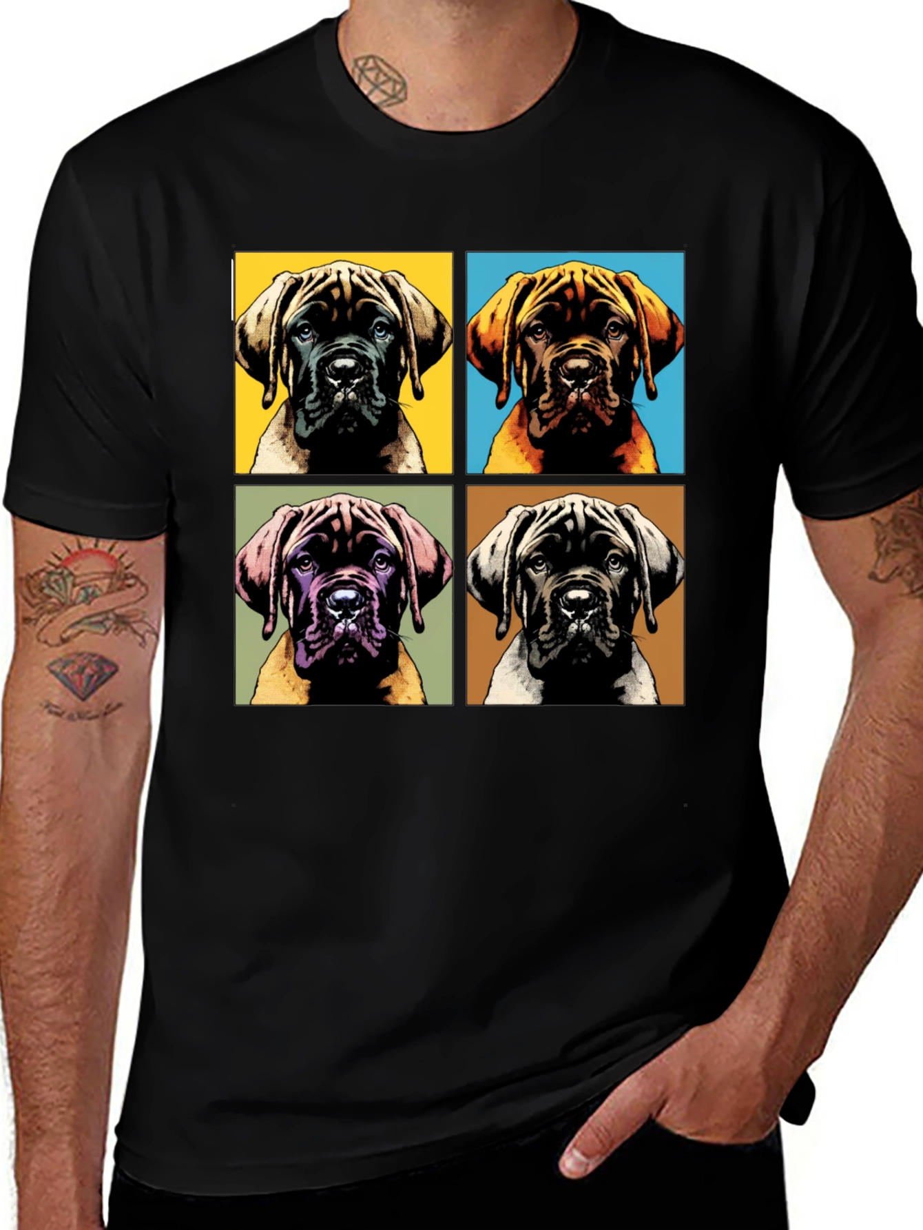 Dog Pop Art Graphic Tee - Mens Black T-Shirt