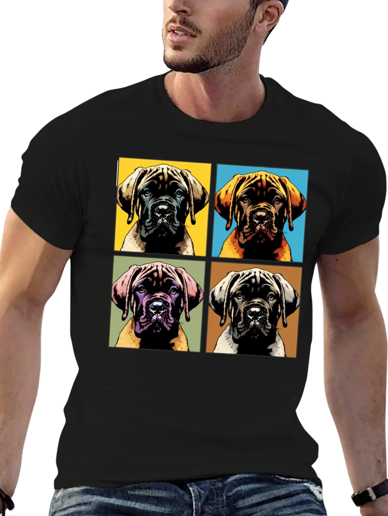 Dog Pop Art Graphic Tee - Mens Black T-Shirt
