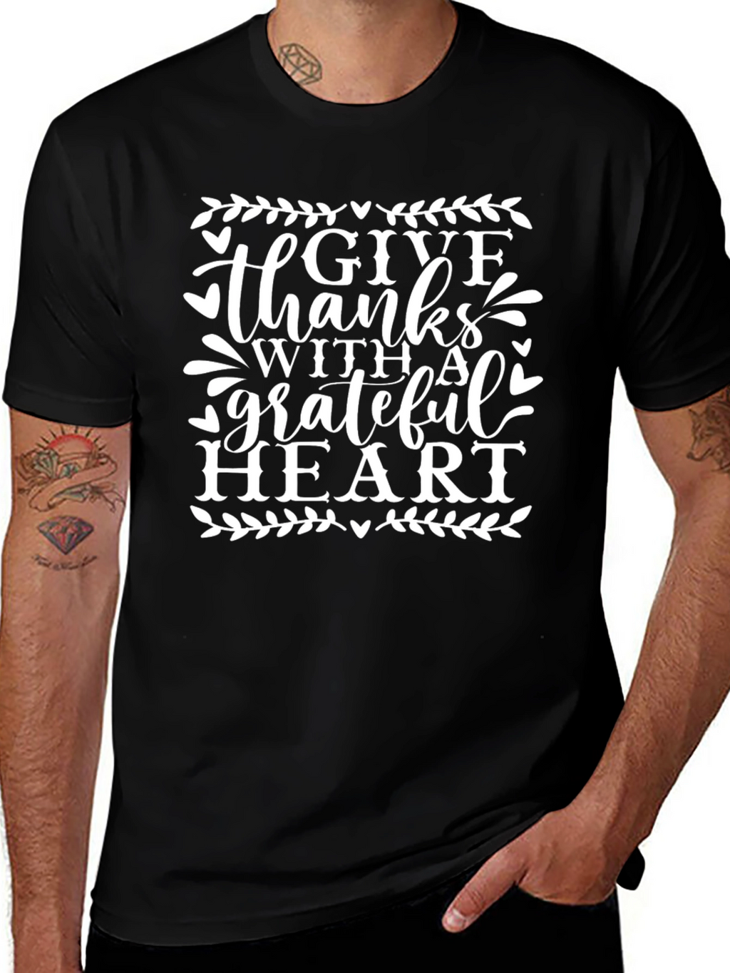 Give Thanks Grateful Heart Black T-Shirt