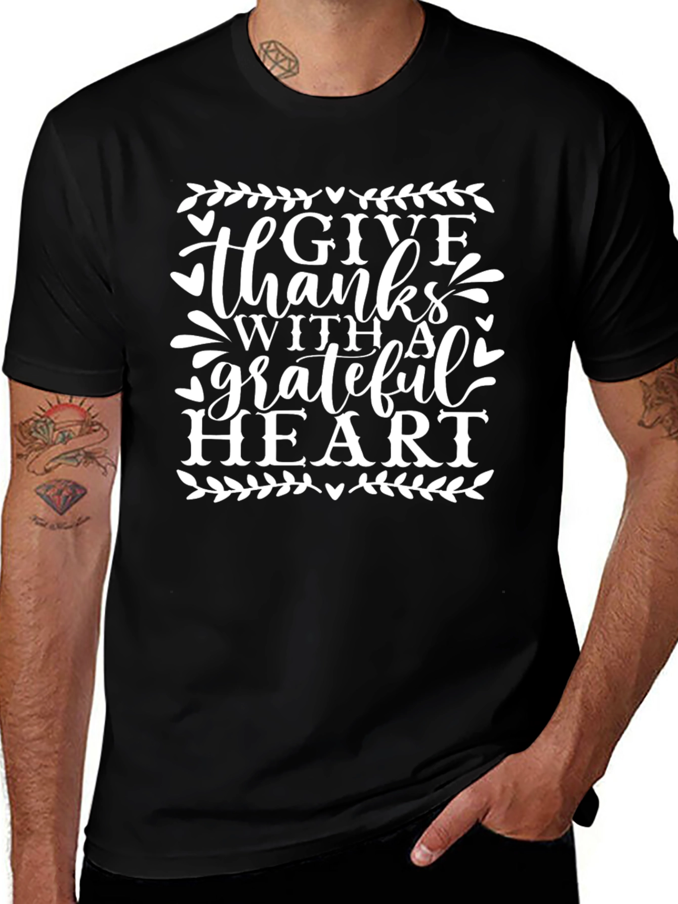 Give Thanks Grateful Heart Black T-Shirt
