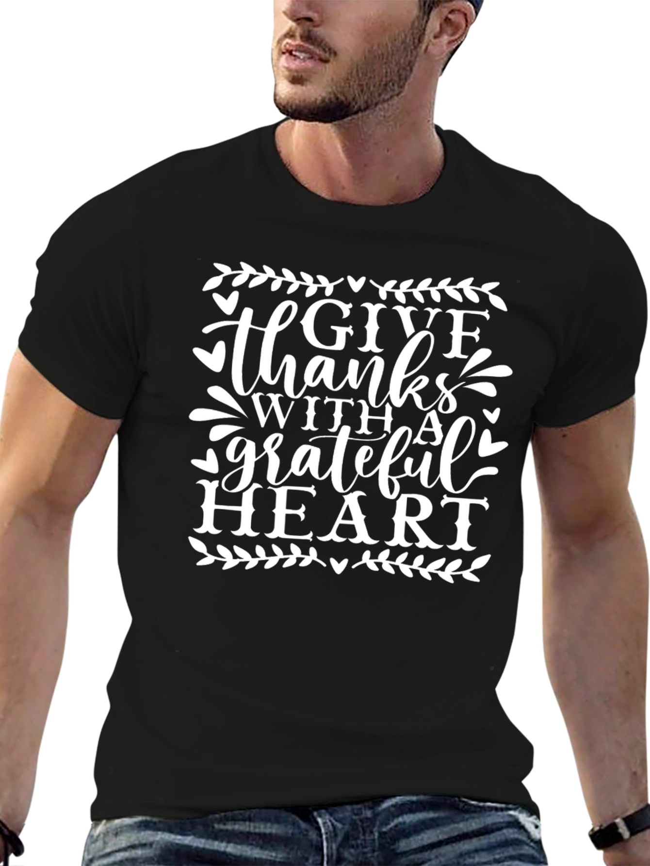 Give Thanks Grateful Heart Black T-Shirt