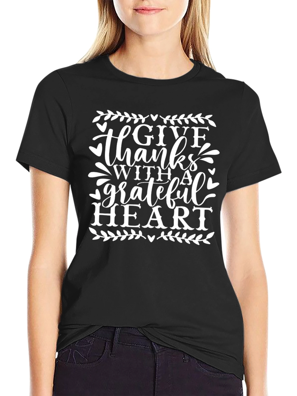Give Thanks Grateful Heart Black T-Shirt
