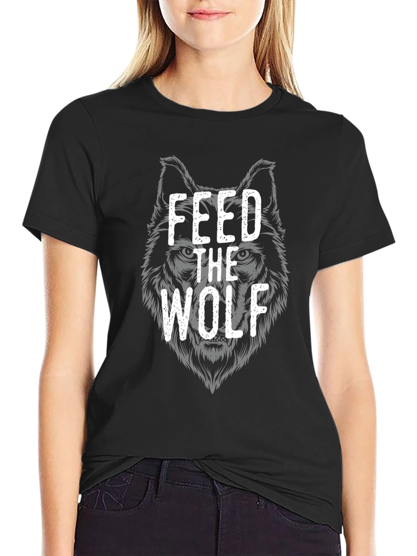 Feed The Wolf Graphic Tee - Black Cotton T-Shirt