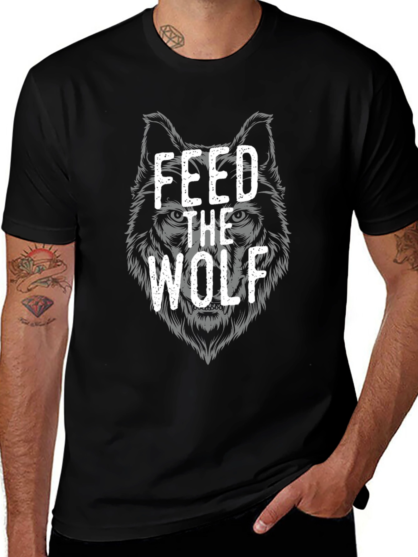 Feed The Wolf Graphic Tee - Black Cotton T-Shirt
