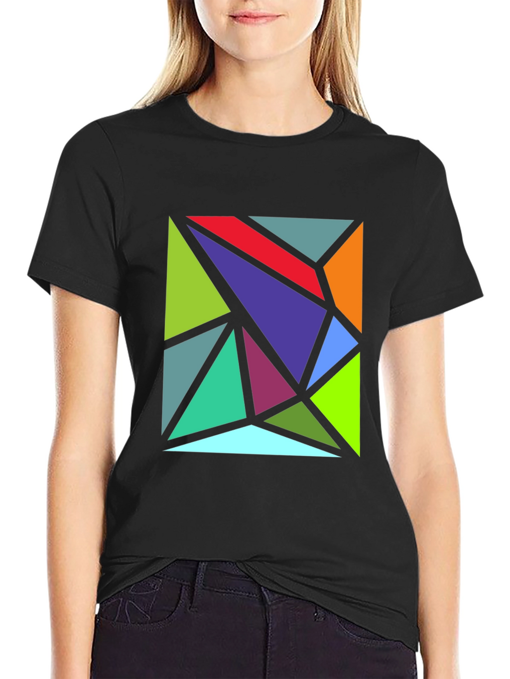 Geometric Triangle Art Black T-Shirt