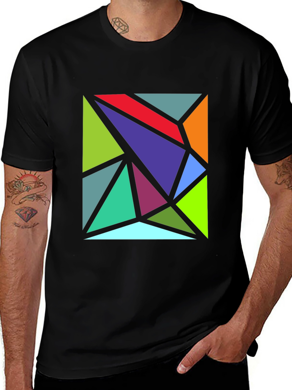 Geometric Triangle Art Black T-Shirt