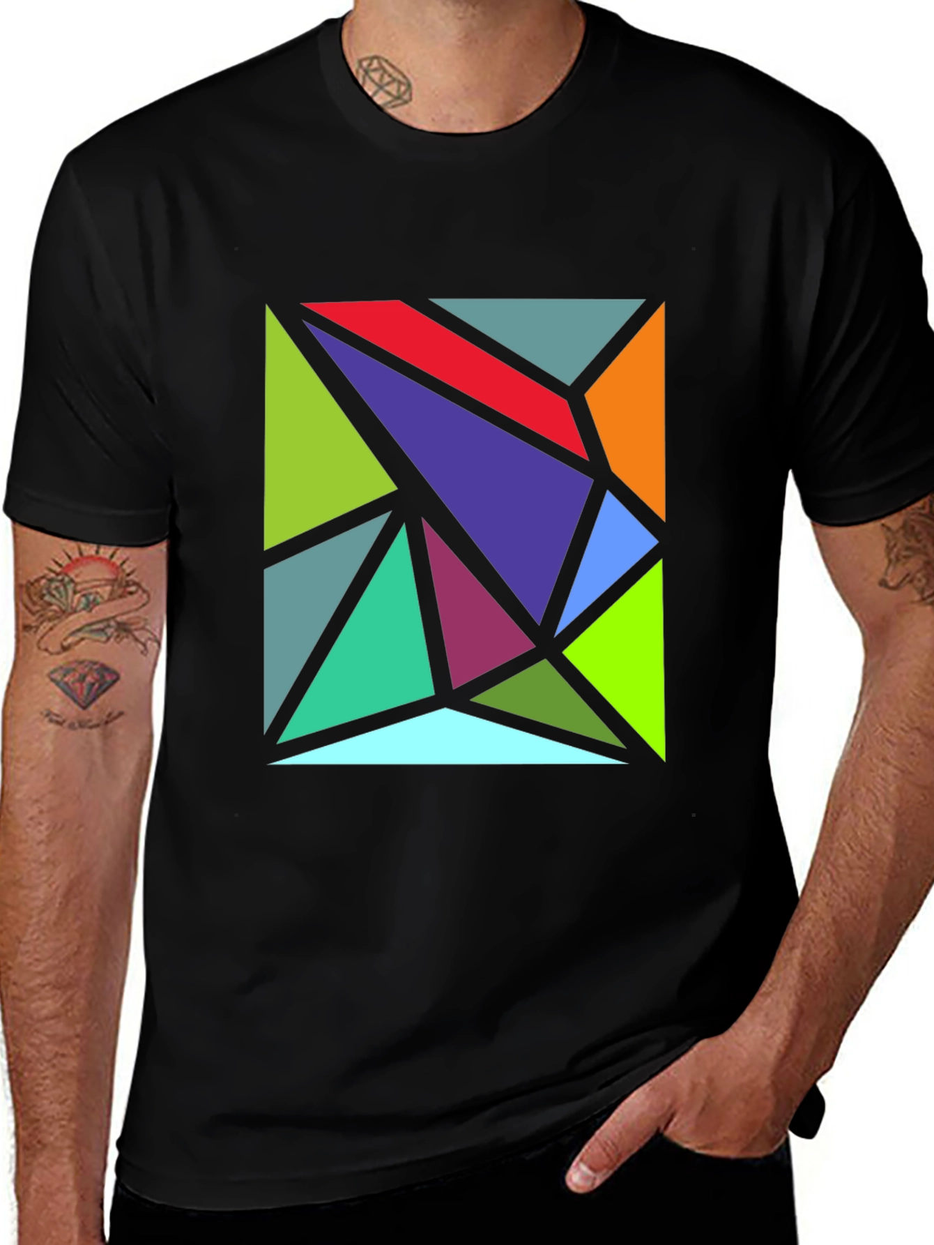 Geometric Triangle Art Black T-Shirt