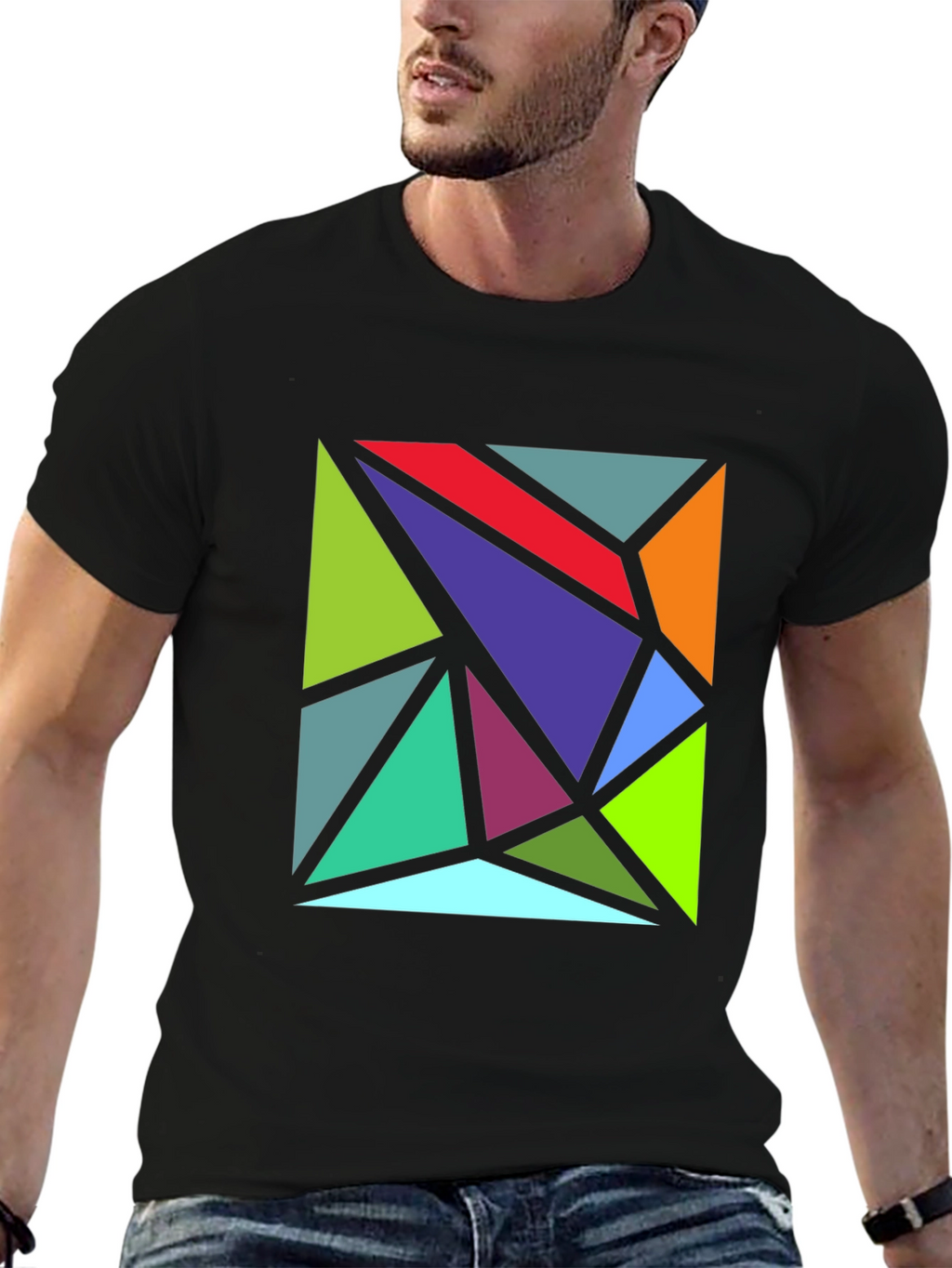 Geometric Triangle Art Black T-Shirt