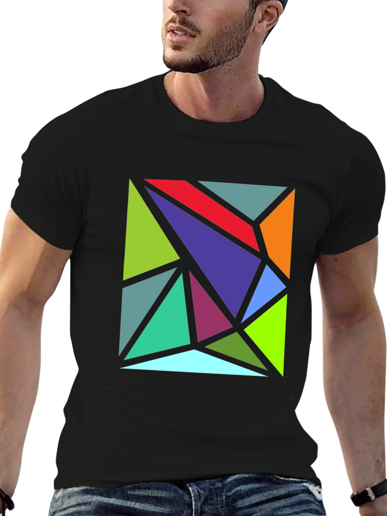 Geometric Triangle Art Black T-Shirt