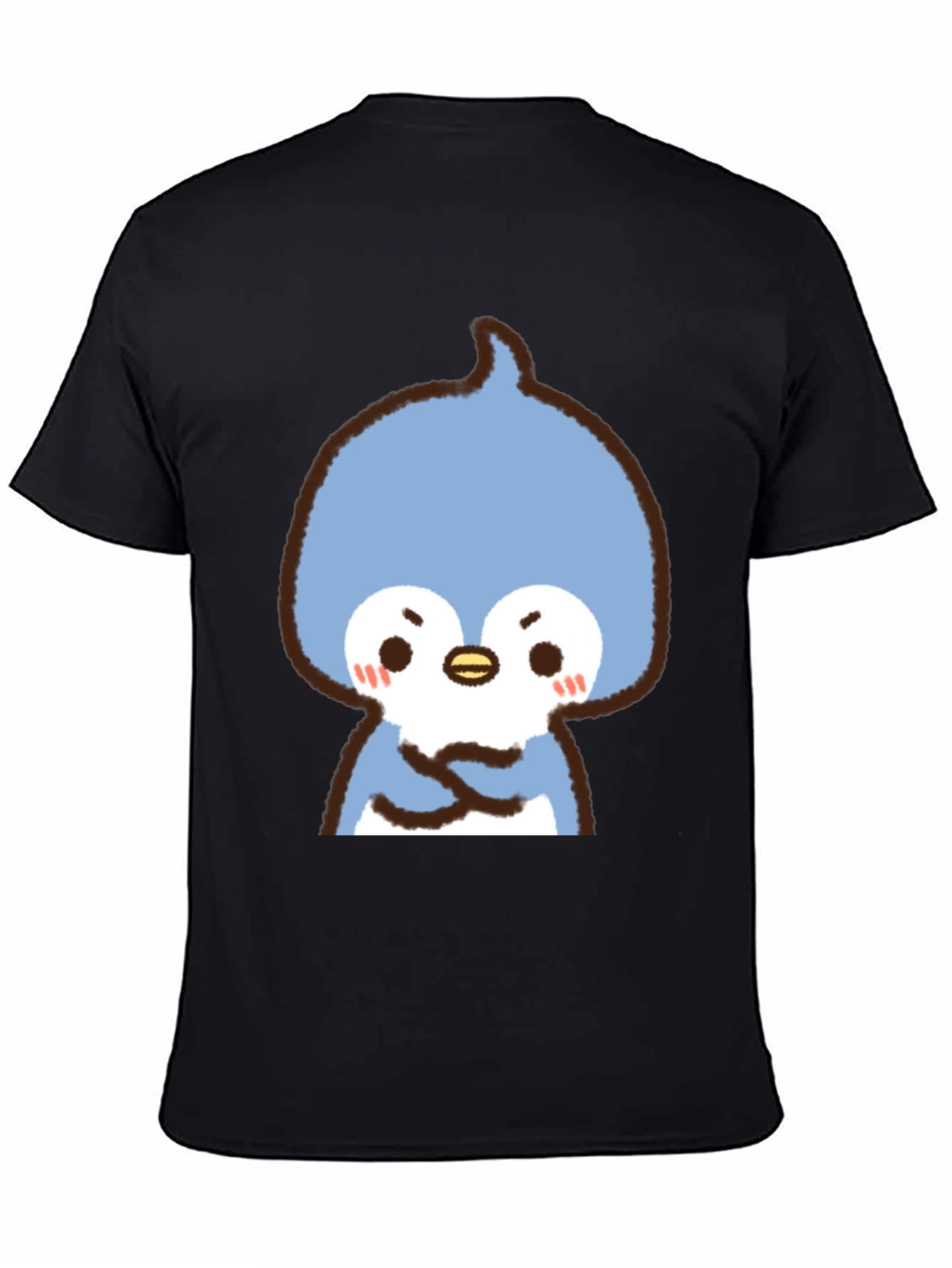 Cute Cartoon Penguin Graphic Tee - Black