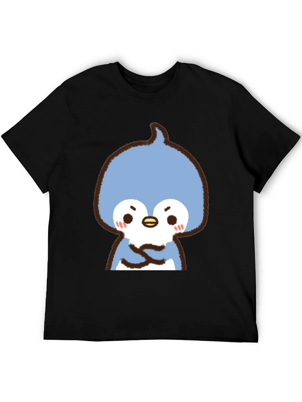 Cute Cartoon Penguin Graphic Tee - Black