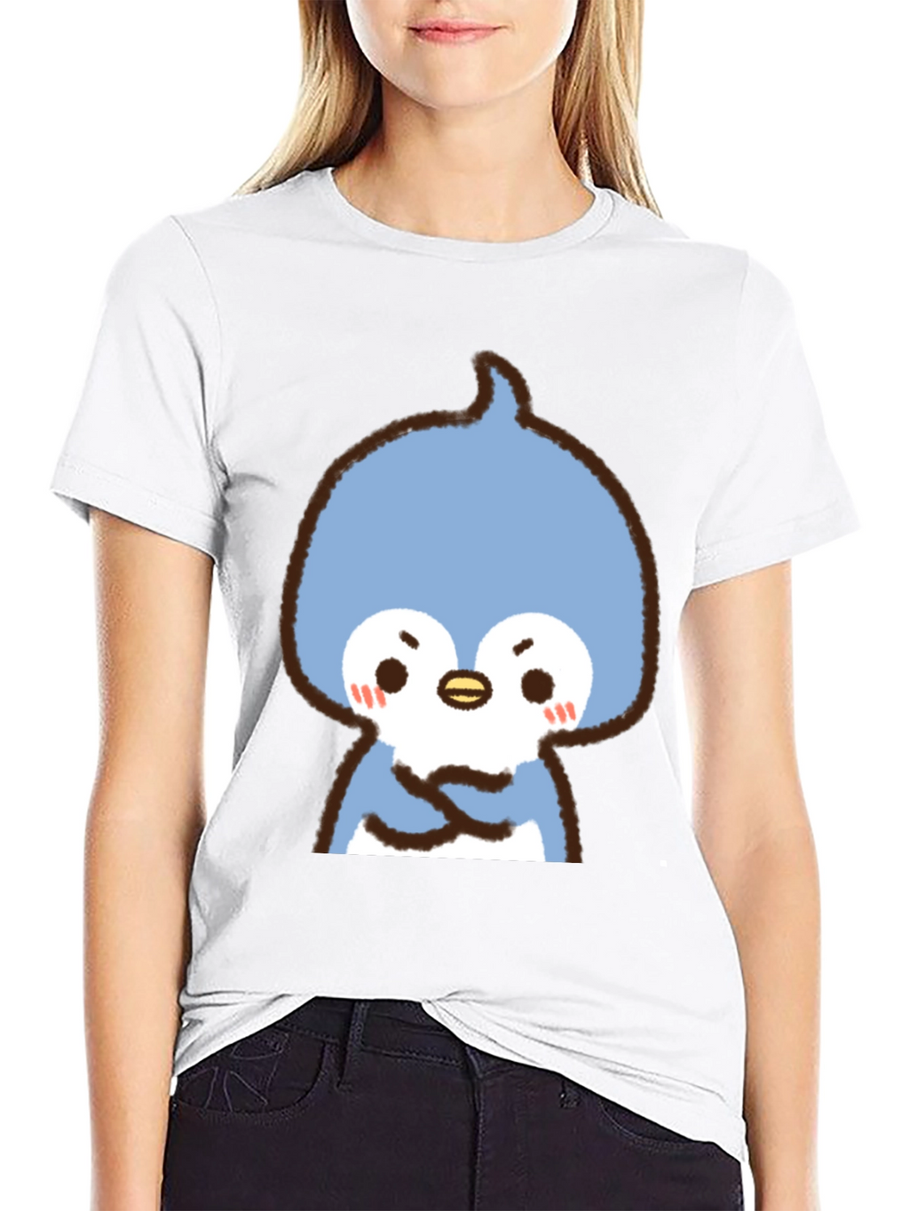 Cute Cartoon Penguin Graphic Tee - Black