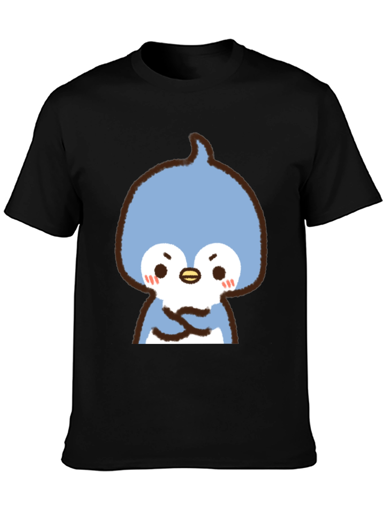 Cute Cartoon Penguin Graphic Tee - Black