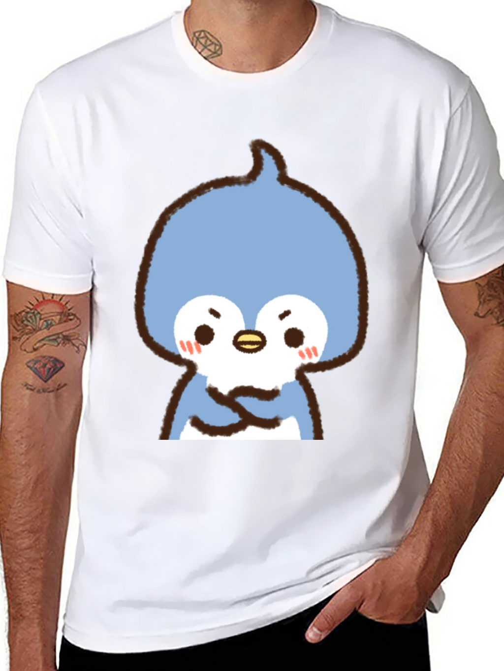 Cute Cartoon Penguin Graphic Tee - Black