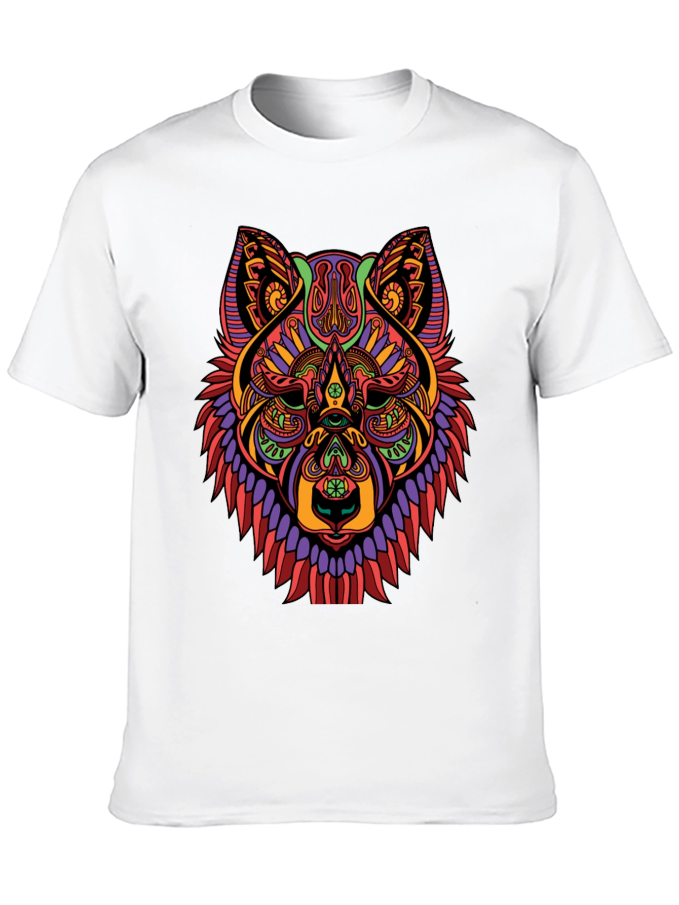 Psychedelic Wolf Graphic Print Black T-Shirt