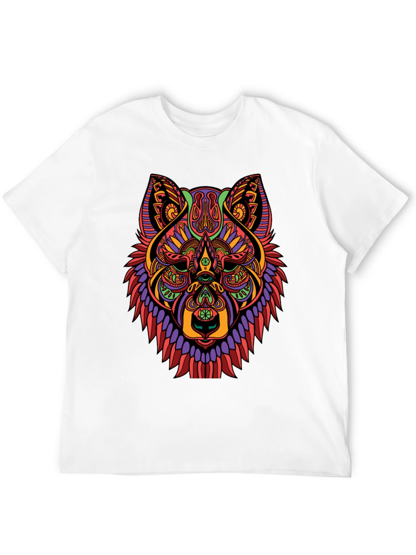 Psychedelic Wolf Graphic Print Black T-Shirt