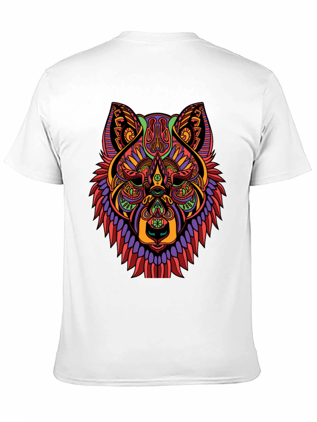 Psychedelic Wolf Graphic Print Black T-Shirt