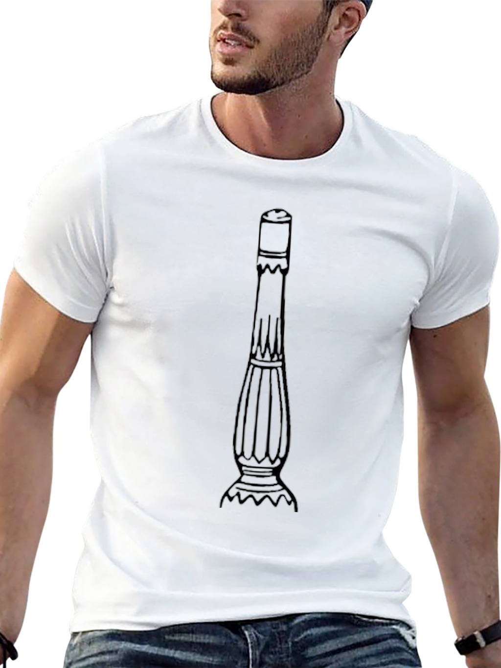 Mens Black T-Shirt with Column Graphic