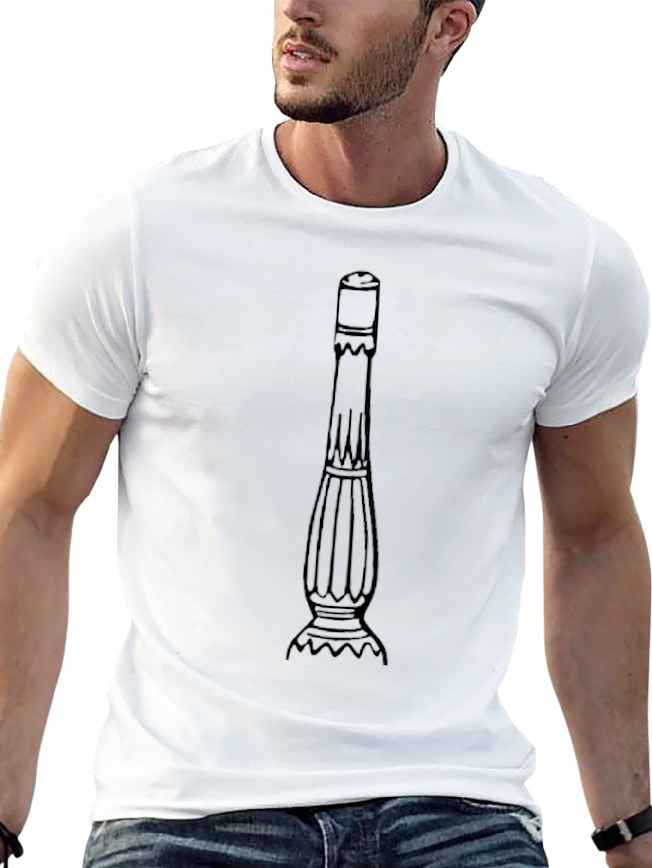 Mens Black T-Shirt with Column Graphic