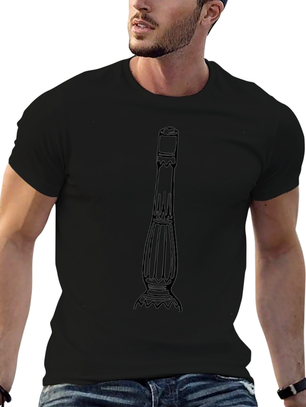 Mens Black T-Shirt with Column Graphic