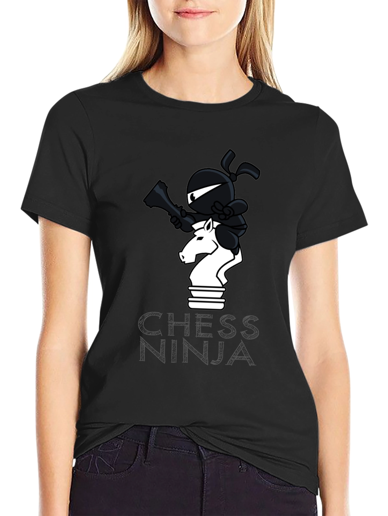 Chess Ninja Graphic Tee - Unique Black Cotton T-Shirt