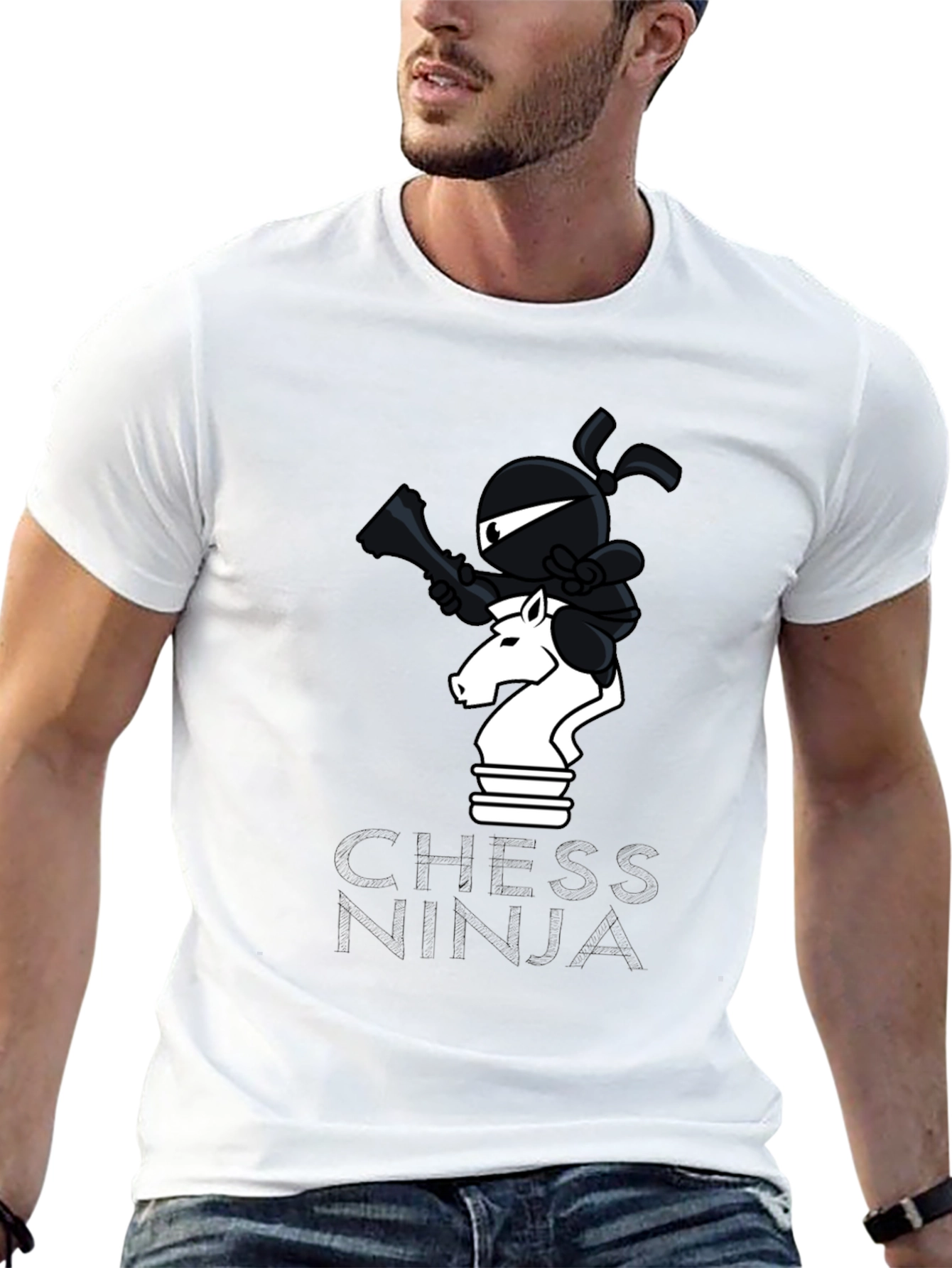 Chess Ninja Graphic Tee - Unique Black Cotton T-Shirt