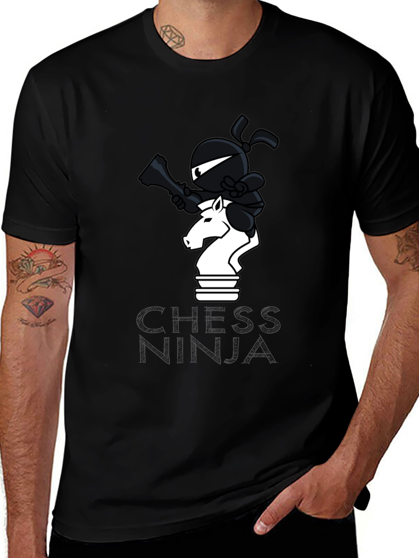 Chess Ninja Graphic Tee - Unique Black Cotton T-Shirt