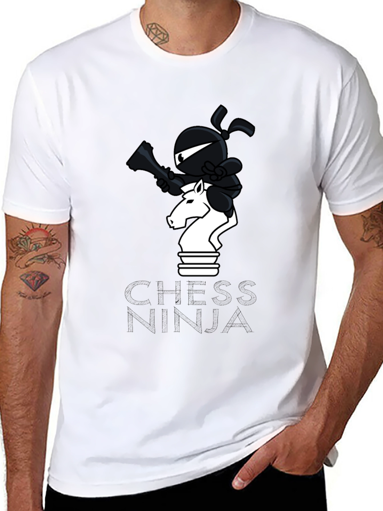 Chess Ninja Graphic Tee - Unique Black Cotton T-Shirt