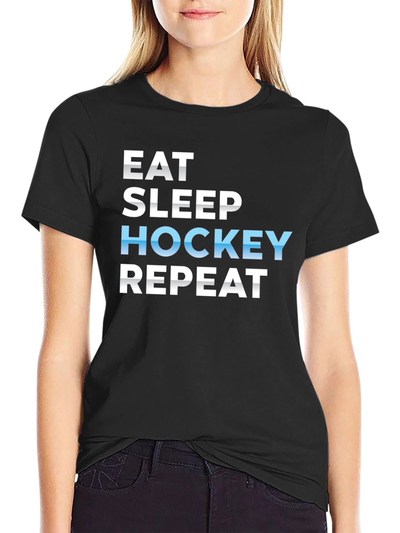 Eat Sleep Hockey Repeat Black T-Shirt