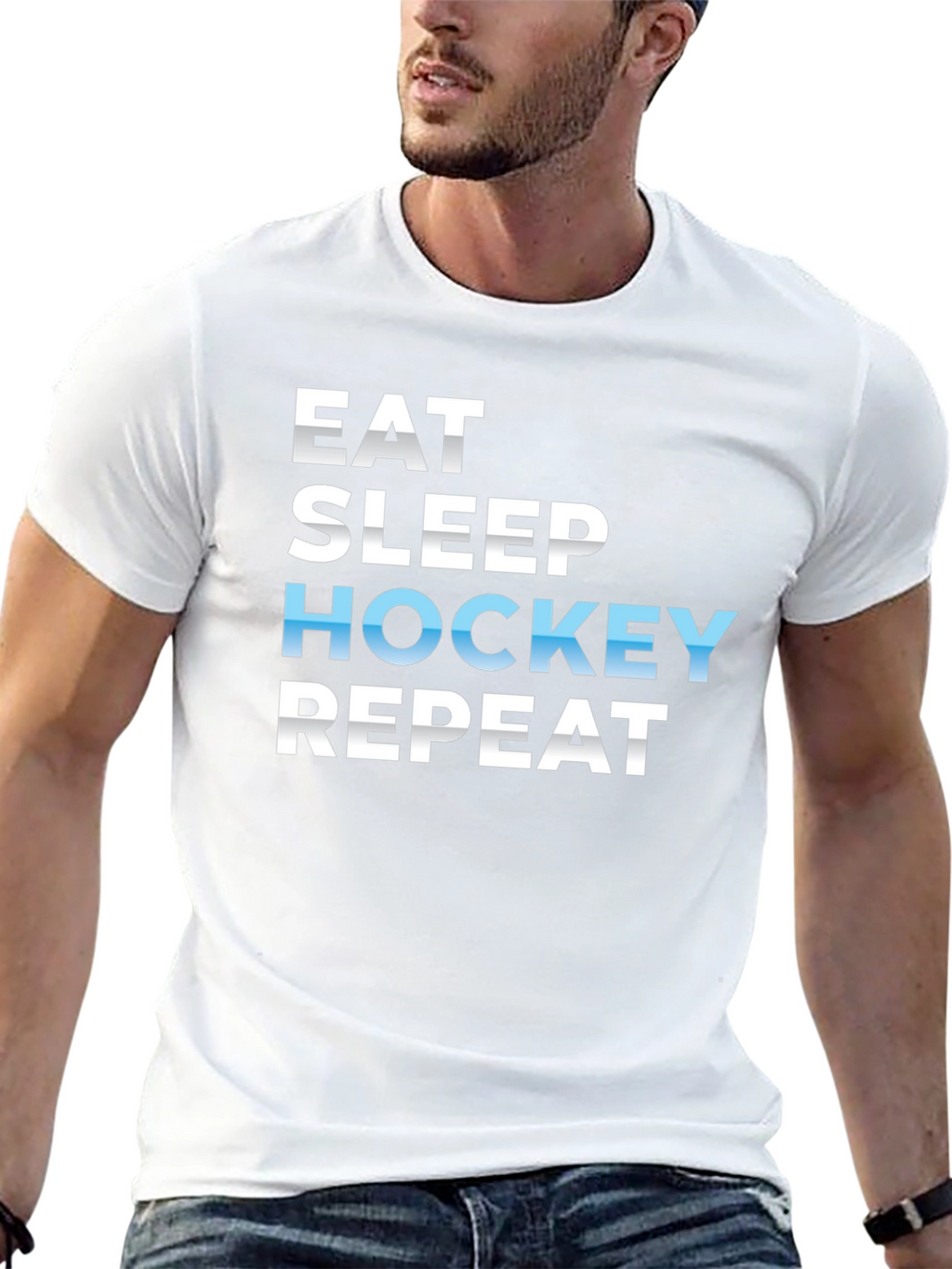 Eat Sleep Hockey Repeat Black T-Shirt