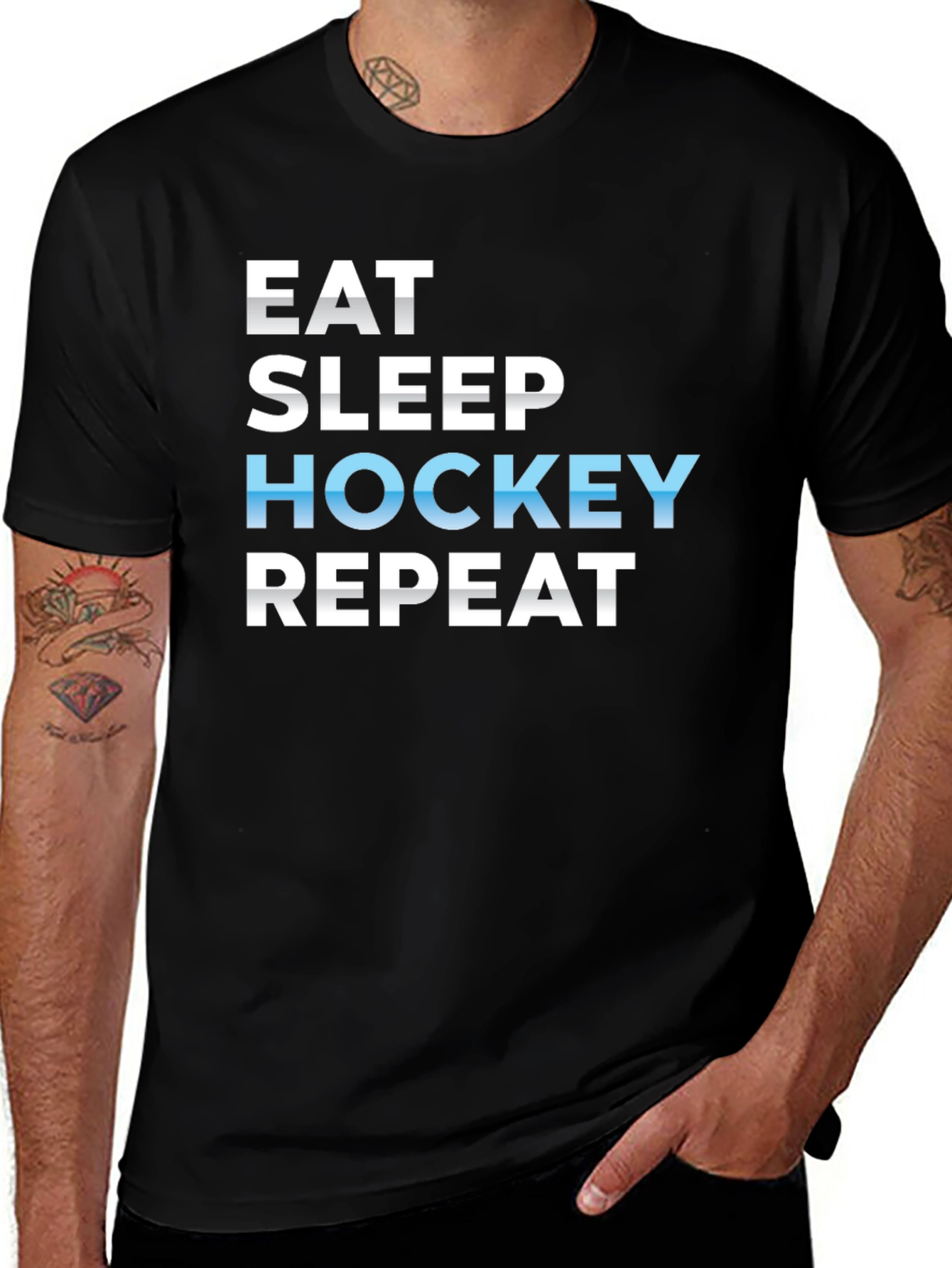 Eat Sleep Hockey Repeat Black T-Shirt