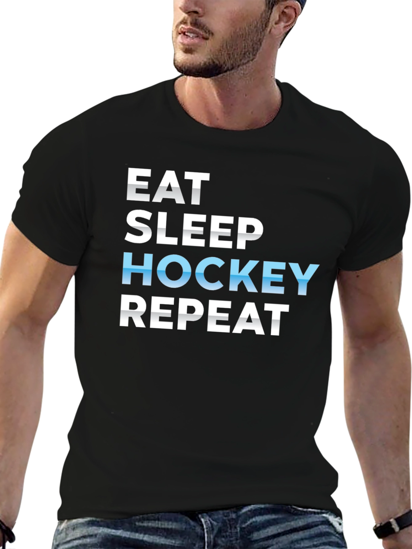 Eat Sleep Hockey Repeat Black T-Shirt