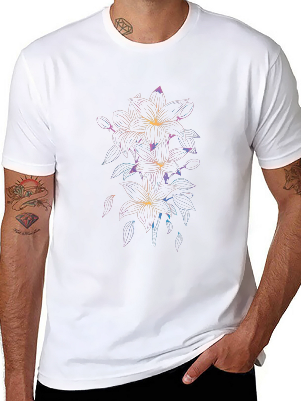 Floral Graphic Print Mens Black T-Shirt