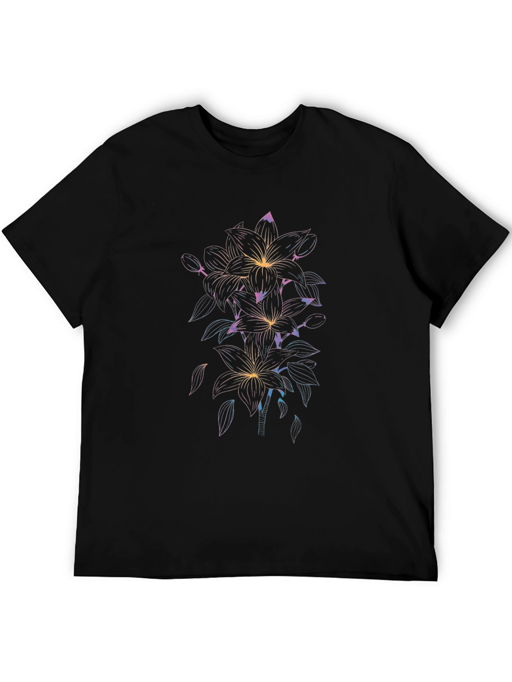 Floral Graphic Print Mens Black T-Shirt