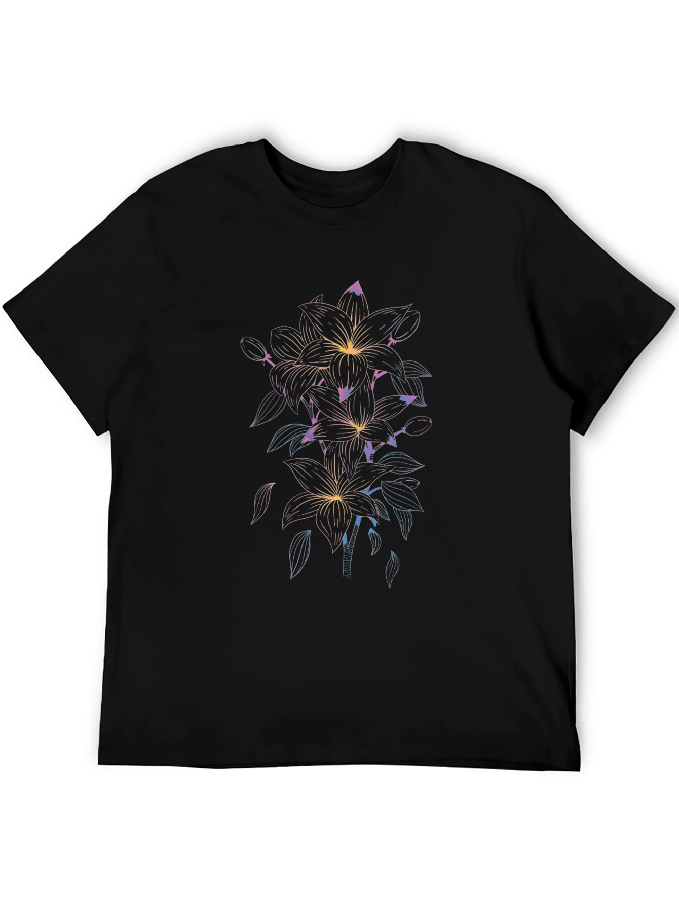 Floral Graphic Print Mens Black T-Shirt