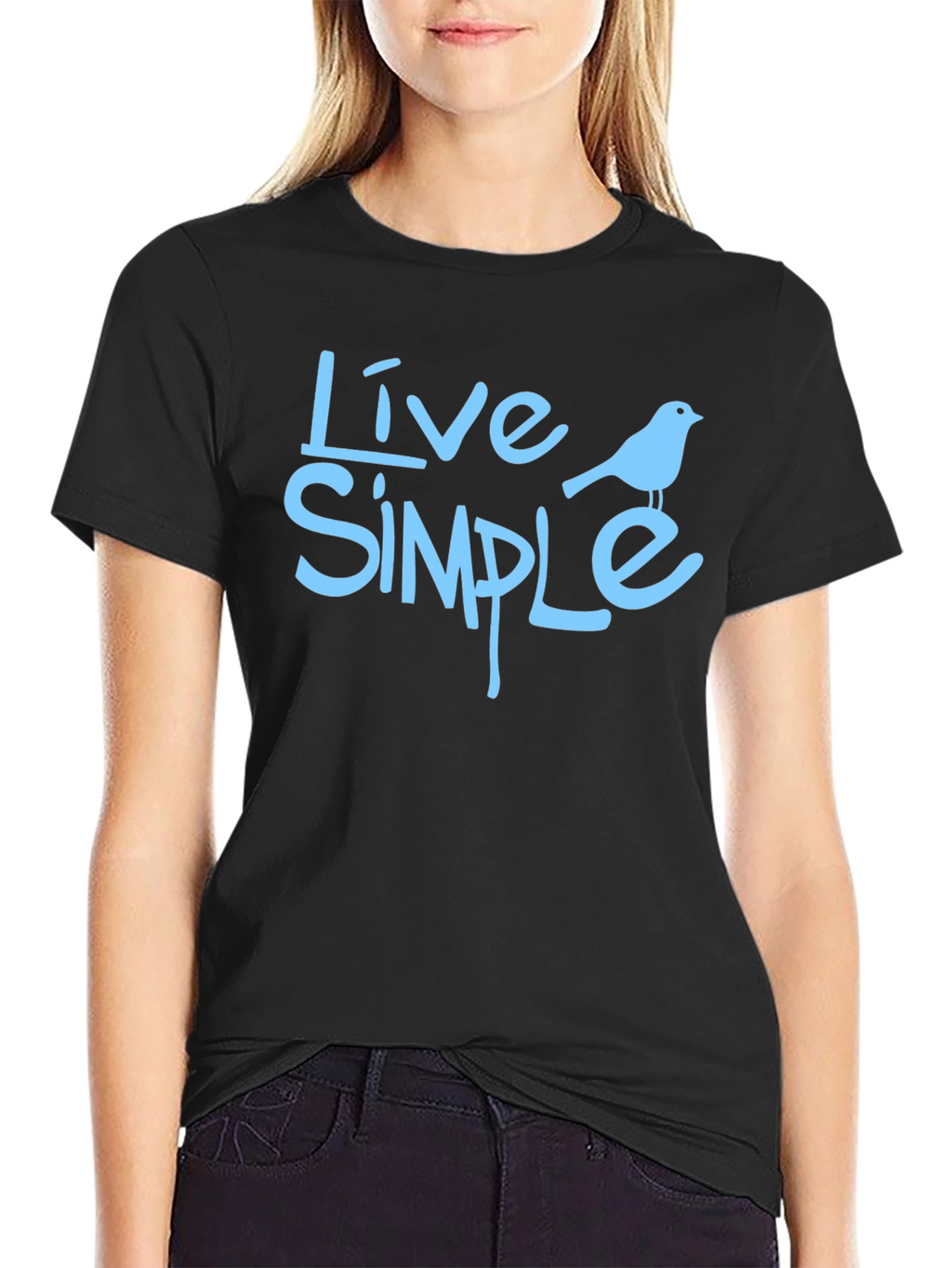 Live Simple Bird Graphic Black T-Shirt